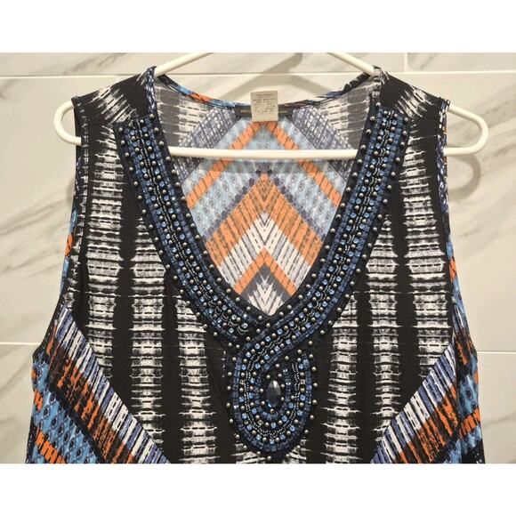 Jennie & Marlis 2X Colorful Bead Embellished Maxi Dress Geometric Sleeveless - Picture 3 of 8
